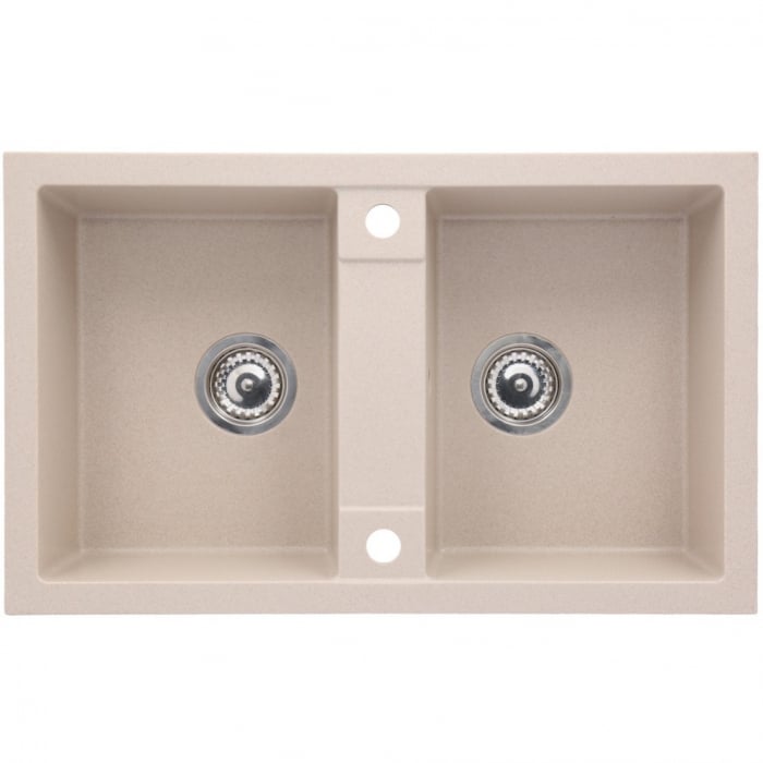 Set chiuveta bucatarie granit CASABLANCA DUO cu 2 cuve NISIP 78x48cm + baterie SAND4H [2]