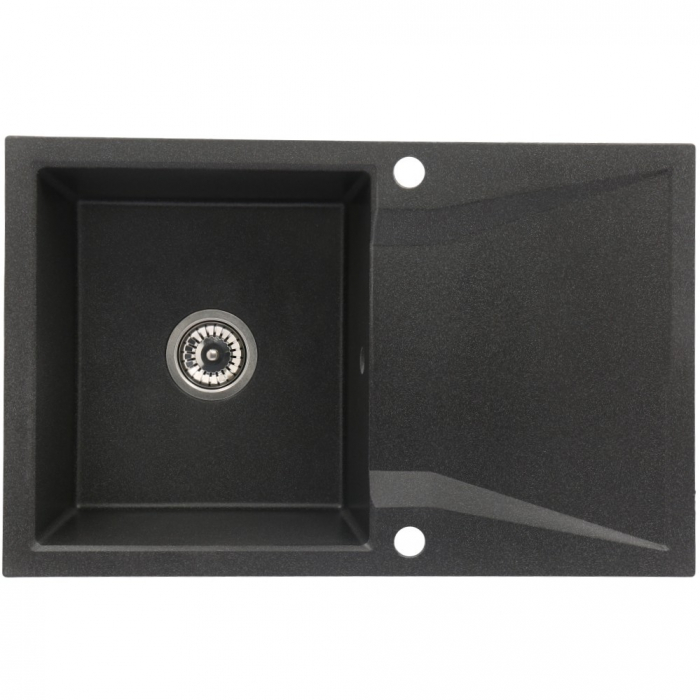 Set chiuveta bucatarie granit CASABLANCA NERA cu 1 cuva si picurator 79x50cm  NEAGRA+ baterie BLACK4H [2]