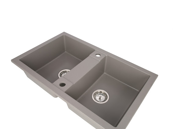 Set chiuveta CASA BLANCA DUO cu 2 cuve 78x48 GRI+Baterie ER-YX208G [2]