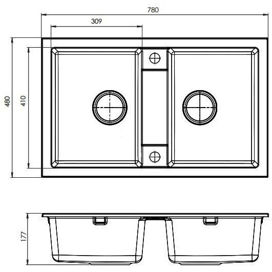 Set chiuveta CASA BLANCA DUO cu 2 cuve 78x48 GRI+Baterie ER-YX208G [5]