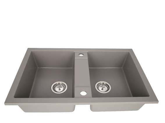 Set chiuveta CASA BLANCA DUO cu 2 cuve 78x48 GRI+Baterie ER-YX208G [3]
