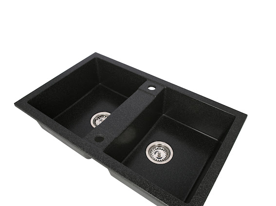 Set chiuveta CASA BLANCA DUO cu 2 cuve 78x48 NEAGRA+Baterie ER-YX208N [4]