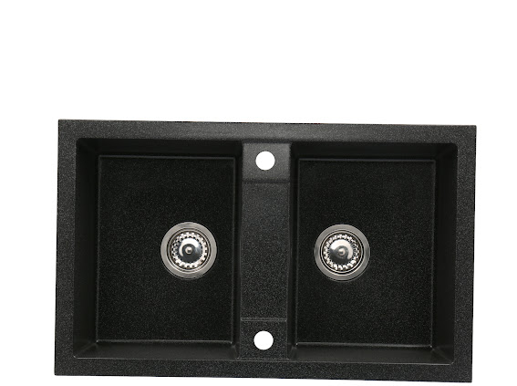 Set chiuveta CASA BLANCA DUO cu 2 cuve 78x48 NEAGRA+Baterie ER-YX208N [2]