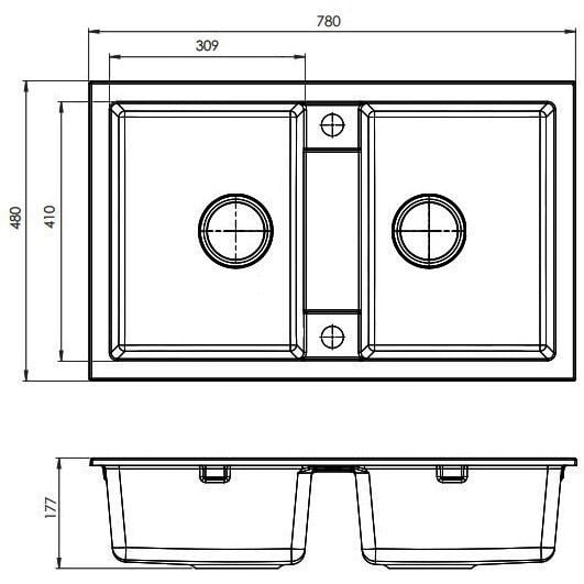 Set chiuveta CASA BLANCA DUO cu 2 cuve 78x48 NEAGRA+Baterie ER-YX208N [5]