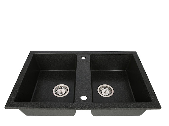 Set chiuveta CASA BLANCA DUO cu 2 cuve 78x48 NEAGRA+Baterie ER-YX208N [3]