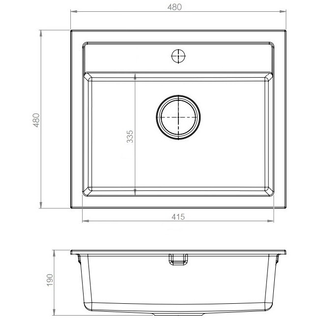 Set chiuveta CASA BLANCA QUADRO patrata, 1 cuva 48x48 NEAGRA+Baterie ER-YX208N [5]