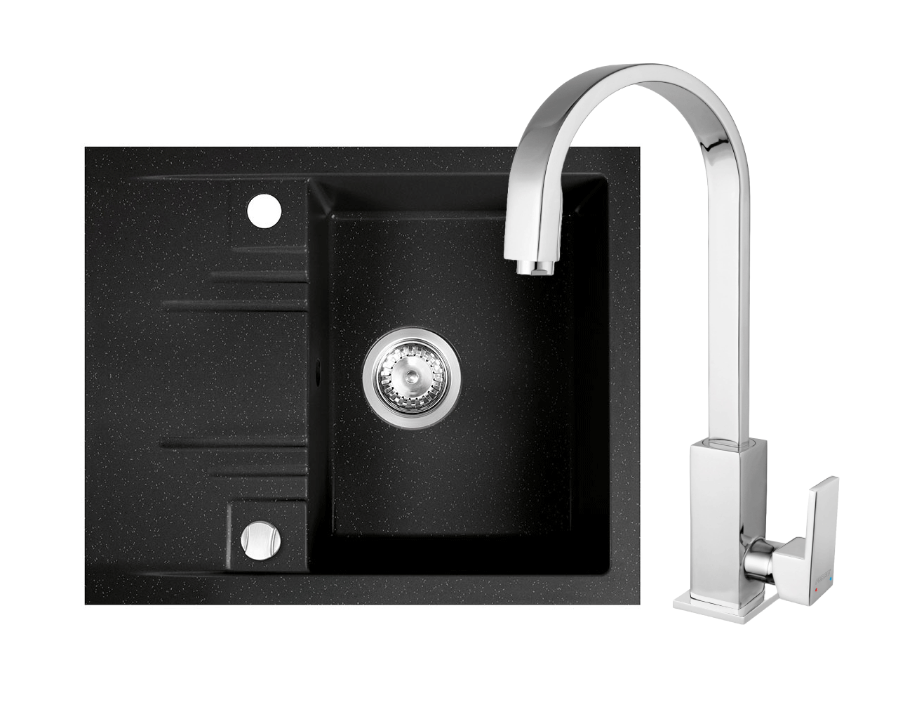 Set chiuveta cu o cuva si picurator 58x48 cm grafit + baterie stativa Ferro Zicco [1]