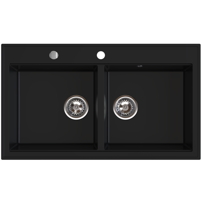 Set chiuveta Ferro din granit cu două cuve, 50 × 86 cm Negru Mat+Baterie flexibila Ferro neagra [2]