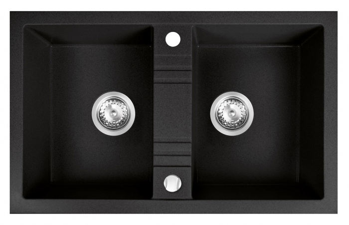 Set chiuveta Ferro granit 78x48 grafite ,2 cuve,cu baterie flexibila Ferro NERO negru [2]