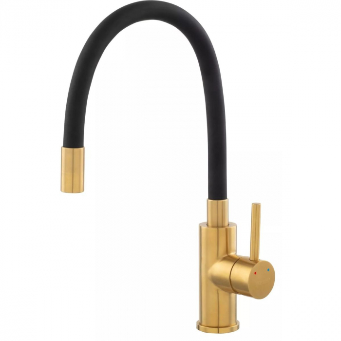 Set chiuveta Ferro granit 78x48 grafite ,2 cuve,cu baterie flexibila Ferro ZUMBA NEGRU-GOLD [2]