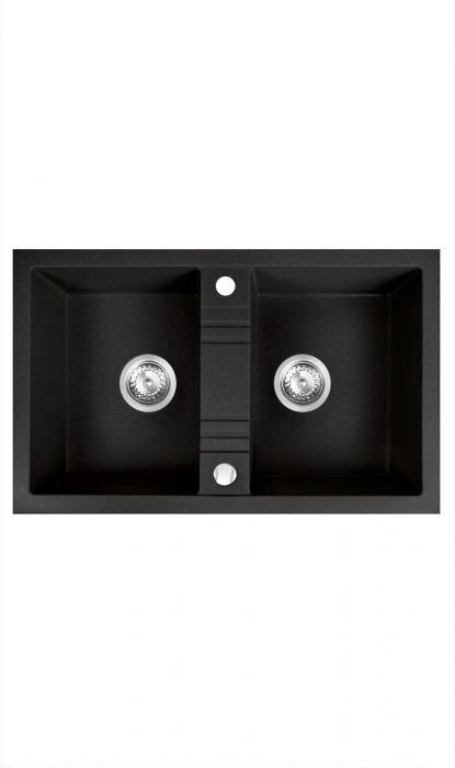 Set chiuveta Ferro granit 78x48 grafite 2 cuve,cu baterie flexibila neagra ER-A208N [2]
