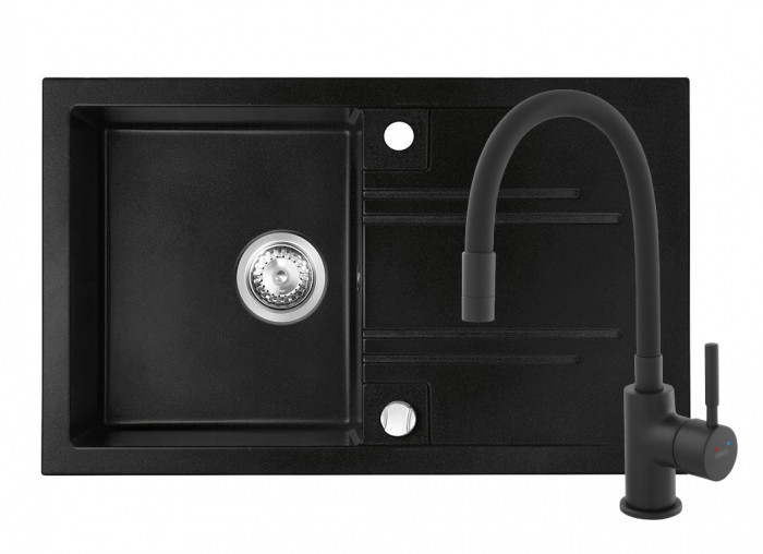 Set chiuveta Ferro granit 78x48 grafite cu baterie flexibila Ferro NERO negru [1]