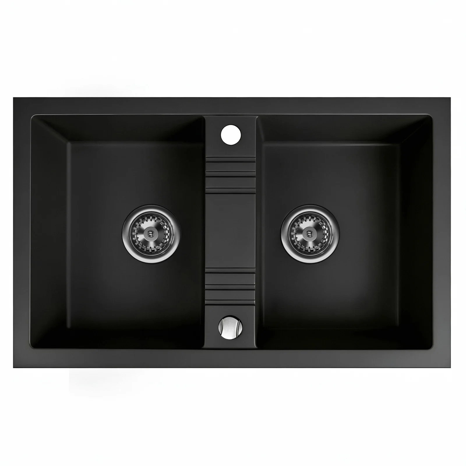 Set chiuveta Ferro granit cu 2 cuve 48*78cm Negru Mat+Baterie flexibila Ferro neagra [2]