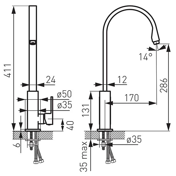 Set chiuveta granit Ferro , 1 cuva grafit, 58x48, cu baterie stativa Ferro Zicco [4]