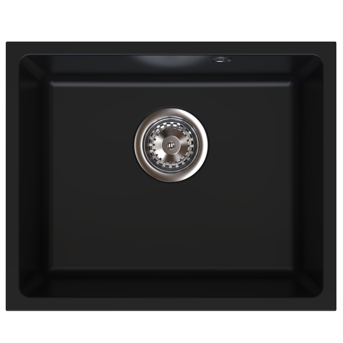 Set chiuvetă granit, montaj sub blat, o cuvă, 38 × 46 cm FERRO STAMPO Negru Mat, adâncime cuvă 205 mm+Baterie Flexibila Ferro neagra [2]
