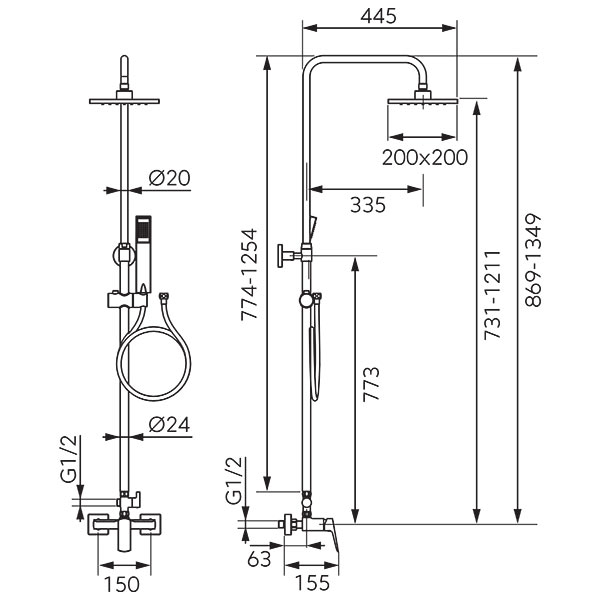 Sistem de dus cu baterie perete dus, gun metal FERRO Vitto Verdeline NP81-BVI7UVL-GM [2]