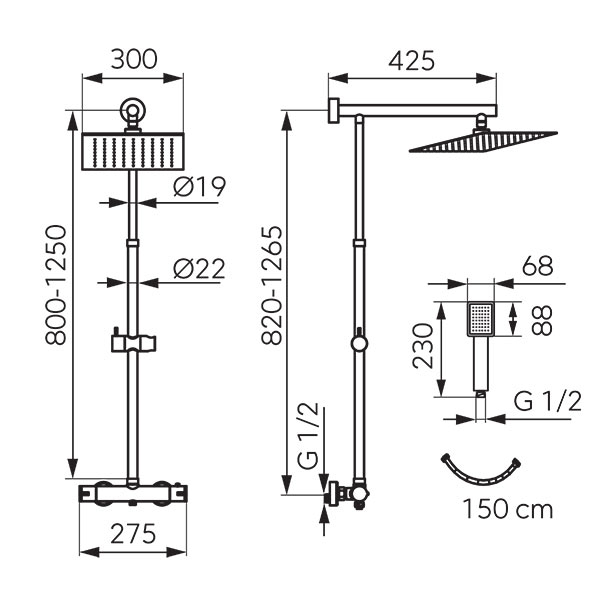 Sistem de dus cu baterie termostatata Ferro Trevi Square NP75SQ-TRV7U [2]