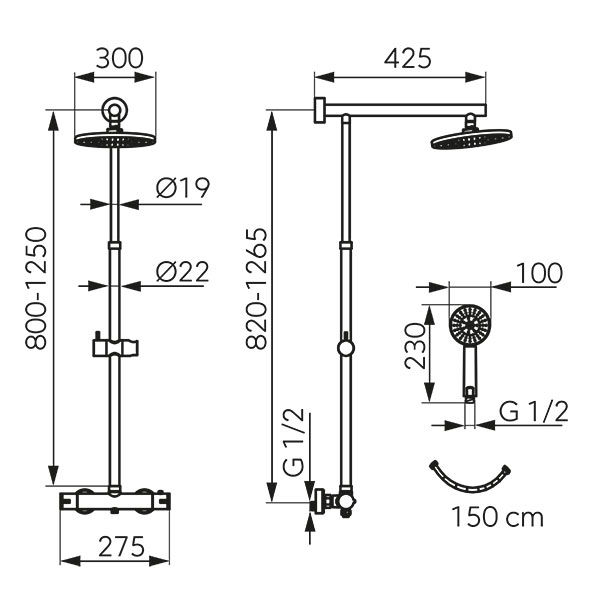 Sistem de dus cu baterie termostatata, gun metal FERRO Trevi NP75-TRV7U-GM [2]