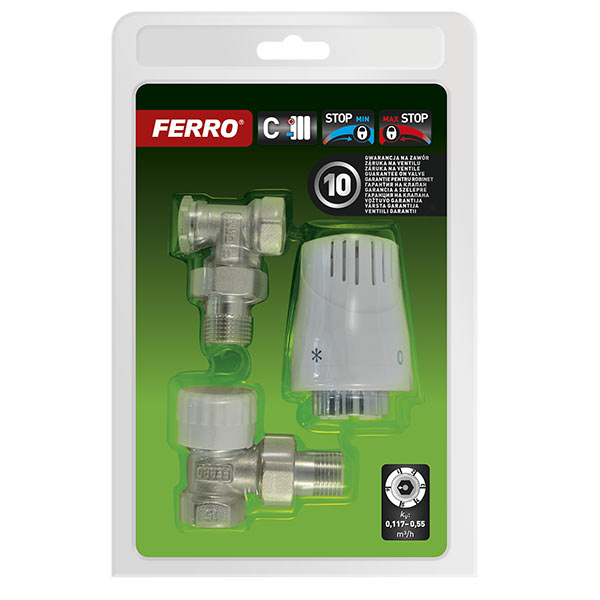 Set robineti radiator FERRO coltari cu cap termostatic, cu robinet cu presetare [2]