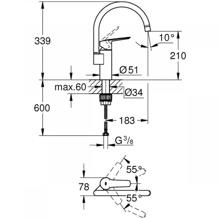 Baterie bucatarie, Grohe Eurosmart 33202003, stativa, monocomanda, alama, finisaj cromat [1]