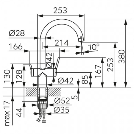 Baterie inalta pentru chiuveta cu apa filtrata, crom FERRO BFT41 [1]