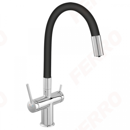 Baterie bucatarie - Baterie inalta pentru chiuveta cu apa filtrata, negru/crom FERRO BFT41B