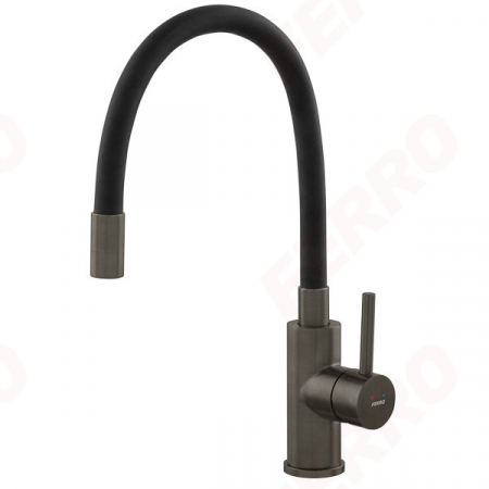 Baterie bucatarie - Baterie stativa bucatarie cu pipa flexibila, gun metal FERRO BZA4BSSGM