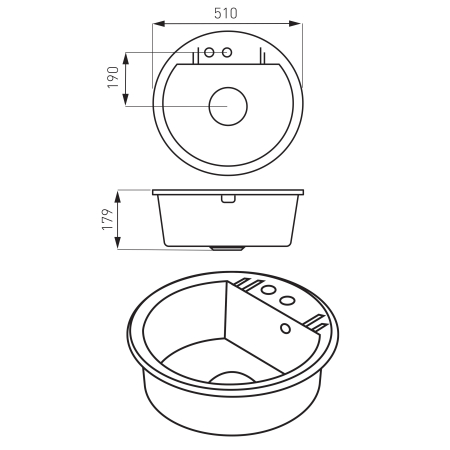 Chiuvetă din granit, cuvă rotundă, 510 mm FERRO MEZZO II Negru Mat [1]