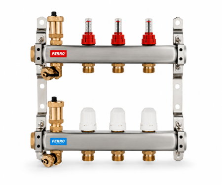 Distribuitoare - Distribuitor/colector asamblat din inox 3 cai FERRO