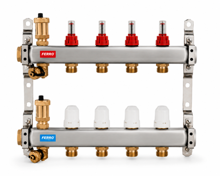 Distribuitoare - Distribuitor/colector asamblat din inox 4 cai FERRO