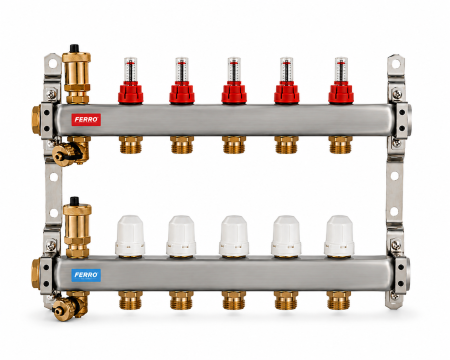 Distribuitoare - Distribuitor/colector asamblat din inox 5 cai FERRO