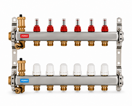 Distribuitoare - Distribuitor/colector asamblat din inox 6 cai FERRO