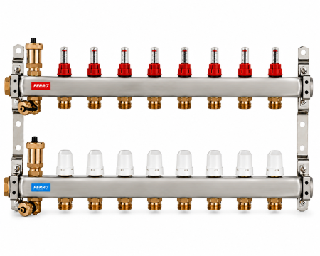 Distribuitoare - Distribuitor/colector asamblat din inox 8 cai FERRO