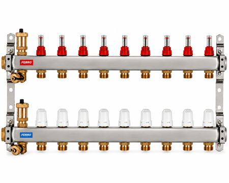Distribuitoare - Distribuitor/colector asamblat din inox 9 cai FERRO