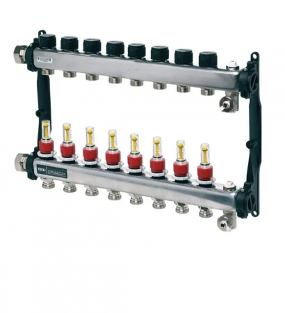 Distribuitoare - Distribuitor incalzire pardoseala, Tece 77310008, otel, filet interior, 8 cai, 1"