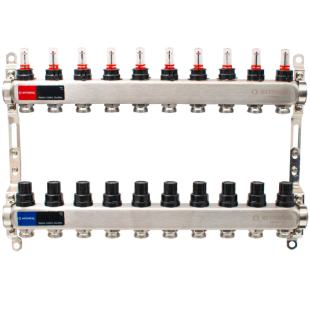 Incazire in Pardoseala - Distribuitor inox izolat cu debitmetre 10 cai 1x3/4"