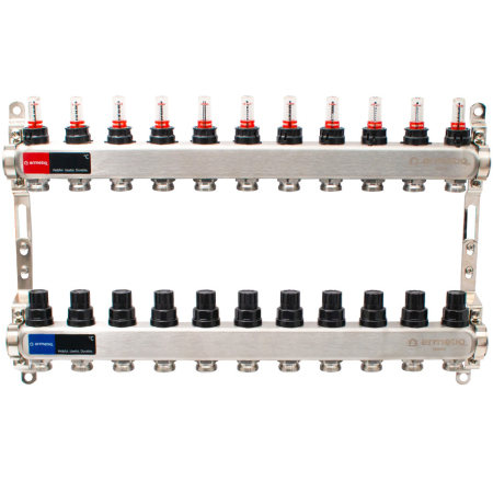 Incazire in Pardoseala - Distribuitor inox izolat cu debitmetre 11 cai 1x3/4"