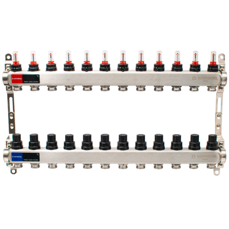 Incazire in Pardoseala - Distribuitor inox izolat cu debitmetre 12 cai 1x3/4"