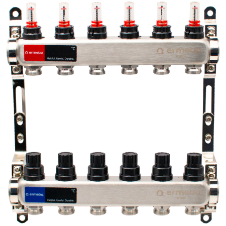 Distribuitoare - Distribuitor inox izolat cu debitmetre 6 cai 1x3/4"
