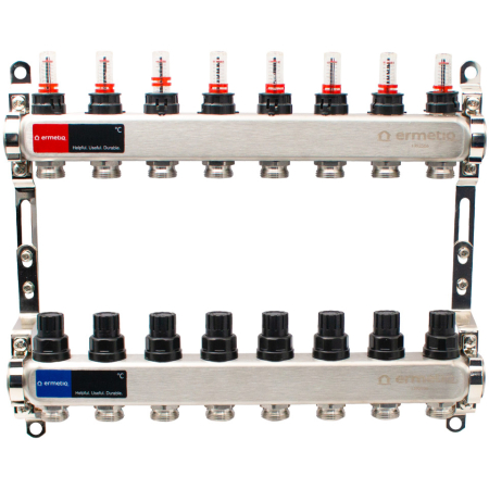Incazire in Pardoseala - Distribuitor inox izolat cu debitmetre 8 cai 1x3/4"
