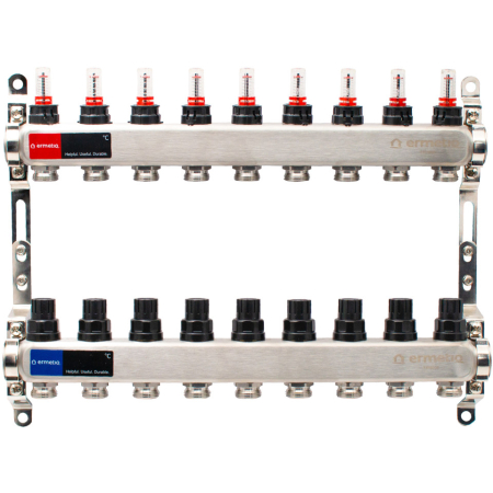 Incazire in Pardoseala - Distribuitor inox izolat cu debitmetre 9 cai 1x3/4"