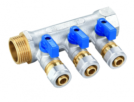 Distribuitor pexal FI-FE cu robinet sferic - Distribuitor pexal 16mm*3/4"/ 5cai-albastru