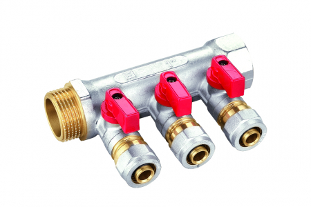Distribuitor pexal FI-FE cu robinet sferic - Distribuitor pexal 16mm*3/4"/ 4cai-rosu