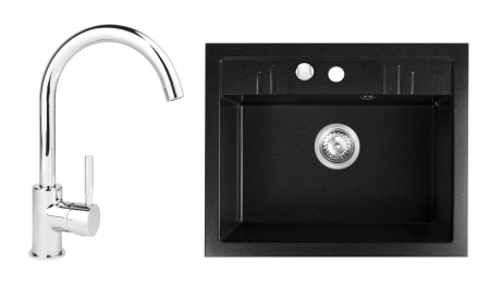 Amenajare bucatarie - Set Chiuveta Ferro Mezzo II 1 Cuva 580 x 480 mm GRAFIT si Baterie Ferro  Lugio BLG4 Crom