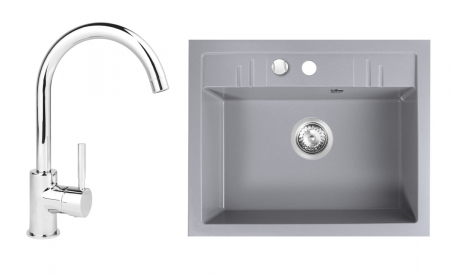 Amenajare bucatarie - Set Chiuveta Ferro Mezzo II 1 Cuva 580 x 480 mm GRI si Baterie Ferro Lugio BLG4 Crom
