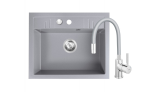 Amenajare bucatarie - Set chiuveta Ferro granit gri , 1 cuva 580x480 cu baterie flexibila Ferro gri