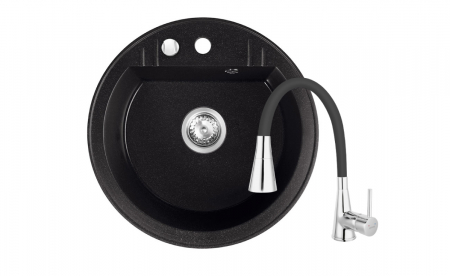 Amenajare bucatarie - Set Chiuveta bucatarie Ferro Mezzo II 1 Cuva Rotunda 51 cm GRAFIT si Baterie Ferro cu Pipa Flexibila Zumba II cu 2 functii