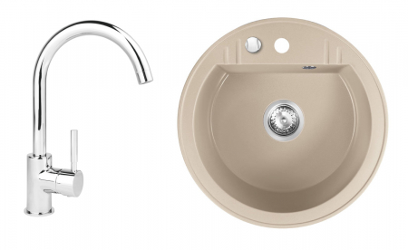 Promotii pachete chiuveta + baterie - Set Chiuveta bucatarie Ferro Mezzo II 1 Cuva Rotunda 51 cm si Baterie Ferro Lugio BLG4 Crom