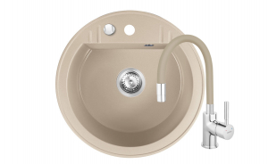 Amenajare bucatarie - Set Chiuveta bucatarie Ferro Mezzo II 1 Cuva Rotunda 51 cm si Baterie Ferro Zumba cu Pipa Flexibila