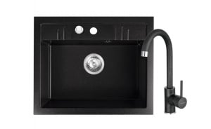 Promotii pachete chiuveta + baterie - Set Chiuveta Ferro Mezzo II 1 Cuva 580 x 480 mm GRAFIT si Baterie Ferro FREYA stativa bucatarie BRF41B